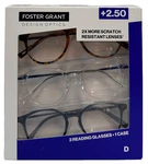 Foster Grant Full Rim Plastic Round Reading Glasses +2.50 Strength, 3 Pack. Fixed Price $13.00.