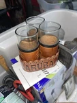 Vintage Shot Glasses Aruba Glassware Leather Set Hand Tooled With Case 3 Piece. Fixed Price $18.99.