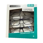Foster Grant +2.00 Reading Glasses Set Of 3 Black Square Scratch Resistant. Fixed Price $14.99.