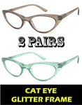 2 Pairs Retro Woman Cat Eye Glitter Frame Full Lens Reading Glasses Readers. Fixed Price $18.99.