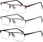 3-PACK Reading Glasses For Men, Lightweight Metal Half Frame Blue Blocking. Fixed Price $22.33.