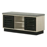 Moxie Shoe Cabinet- Black Sliding Doors- Fabric Top- Oak Wood 39 Inch. Fixed Price $175.87.