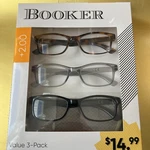 Nib Booker +2.00 Reading Glasses Value 3-PK & Pouch Wayfarer Style. Fixed Price $22.29.